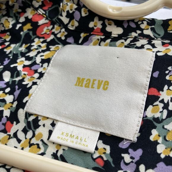 Anthropologie Maeve Women's Black Ditsy Floral Blouse Size XS Moto Boho Flowy - Picture 5 of 11